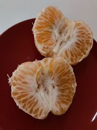 High angle view of orange slice on table