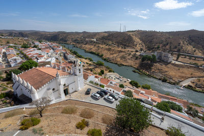 High angle view of townscape against sky