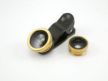 High angle view of black shoes on white background