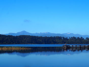 Scenic view of lake against blue sky