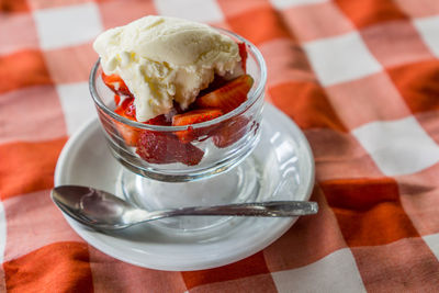 High angle view of ice cream on table