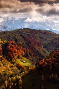 Scenic view of mountains against sky during autumn