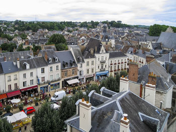 High angle view of houses in city