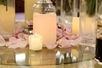 Close-up of drink in glass jar on table