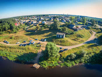 High angle view of landscape against clear sky