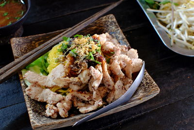 High angle view of food on table