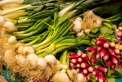 High angle view of vegetables for sale in market