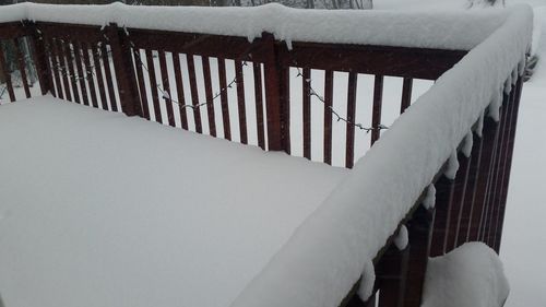 Frozen railing in winter