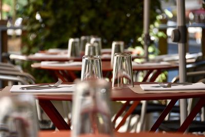 Empty chairs and table in restaurant