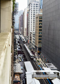 High angle view of railroad tracks in city