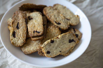 Close-up of cookies in plate on table