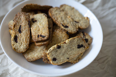 Close-up of cookies in plate on table