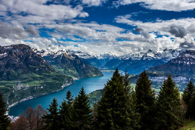 Scenic view of snowcapped mountains against sky