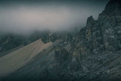 View of mountain range in foggy weather