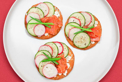 High angle view of food in plate on table