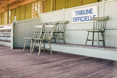 Close-up of empty chairs