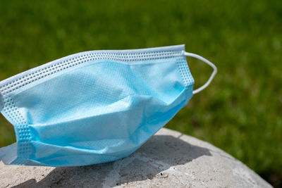 High angle view of blue umbrella on land
