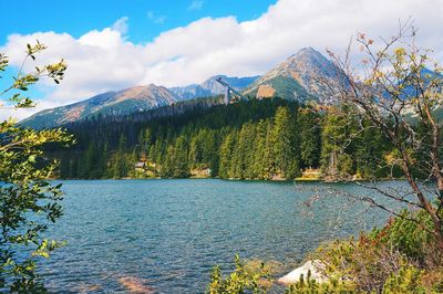 Scenic view of mountains against cloudy sky