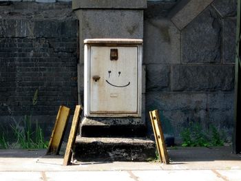 Close-up of meter box on wall