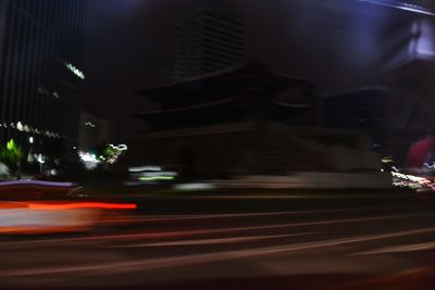 Light trails on road at night