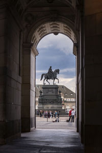 Statue of people in town square