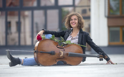 Young woman playing guitar