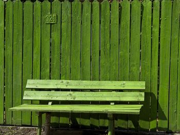 High angle view of bench in park