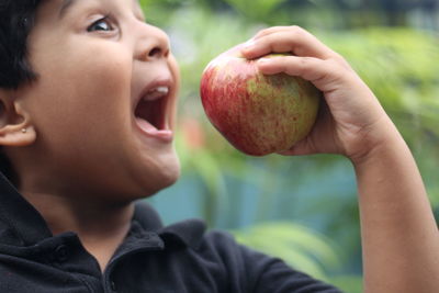 Close-up of boy eating apple