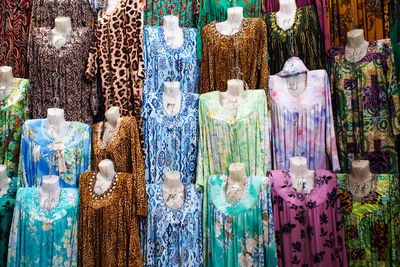 Full frame shot of multi colored dress for sale in market