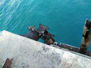 High angle view of abandoned ship in sea