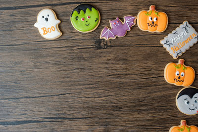 High angle view of cupcakes on table