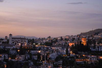 High angle shot of townscape against sky