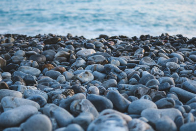 Stones on rocks at beach