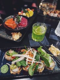 High angle view of food on table