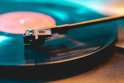 Close-up of record on turntable