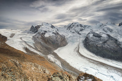 Scenic view of snowcapped mountains against sky