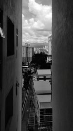 High angle view of buildings against sky