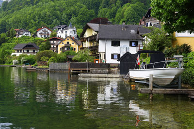 View of built structures in lake