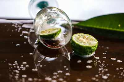 Close-up of drink in glass on table