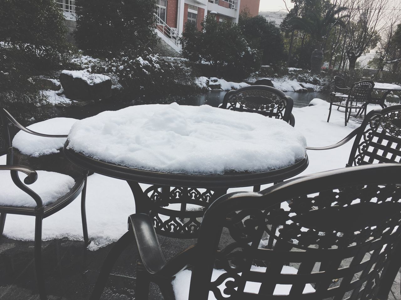 chair, snow, winter, cold temperature, table, weather, outdoors, no people, day, nature, seat