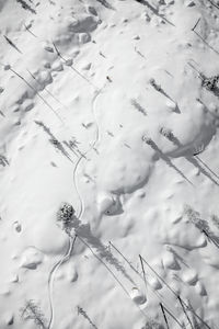 High angle view of snow on field