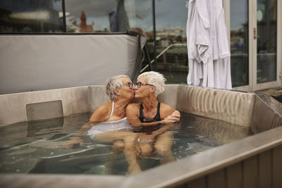 Senior women relaxing in hot tub