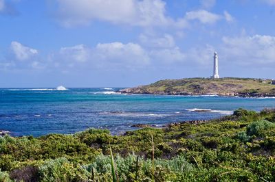Lighthouse and coastal landscape at the southern tip of western australia.