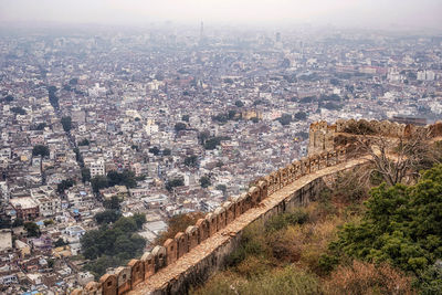 High angle view of city buildings