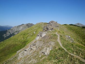 Scenic view of mountains against clear sky