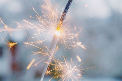 Close-up of illuminated sparklers