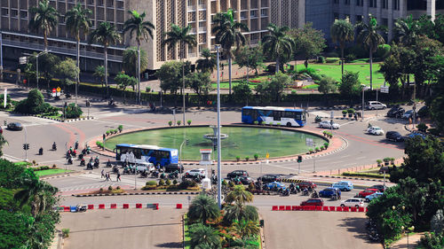 High angle view of street in city