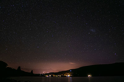 Scenic view of sea against sky at night