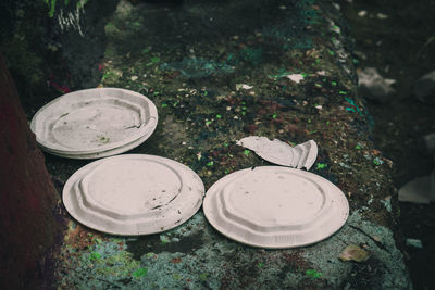 High angle view of empty plate on table