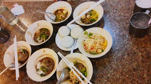 High angle view of food on table